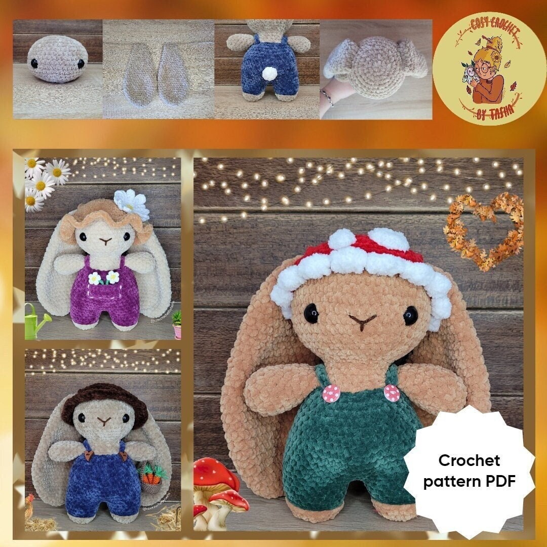 Overalls Plush Pattern DIGITAL PATTERN: Bunnies in Overalls Crochet Plushie (3-in-1 Pattern ...