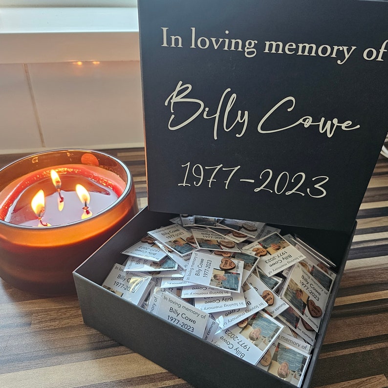 Funeral favor favours use your own picture image bespoke in loving memory from 1 pound each complimentary box included on orders over 100 image 4