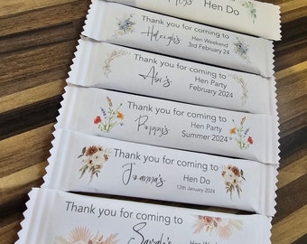 Favours Hen Do Party Bag filler Personalised wrappped Chocolate Bar Floral gifts Thank you