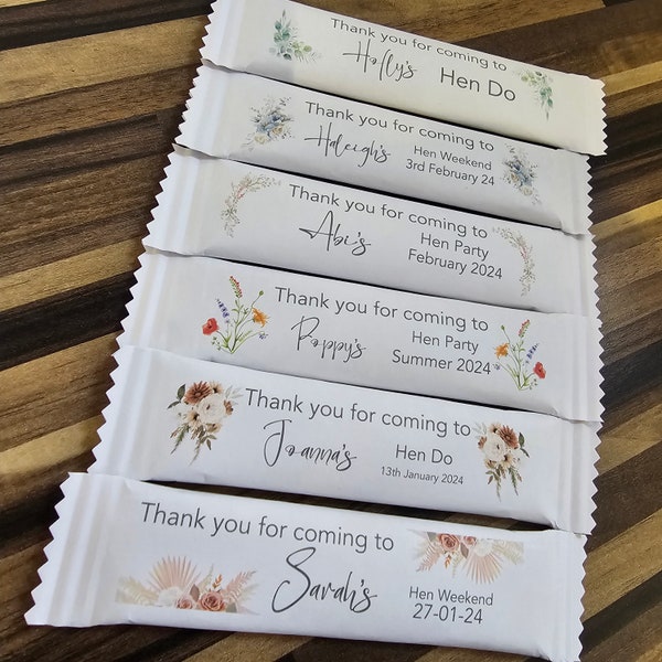 Favours Hen Do Party Bag filler Personalised wrappped Chocolate Bar Floral gifts Thank you