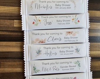 Favours baby shower gender reveal decoration Party Bag filler Personalised wrappped Chocolate Bar Floral gifts Thank you gift table present