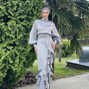 Muslim Wedding Dress  Hijab Evening Gown Eid Abaya  Modest Dress for women Satin Abaya for women Dubai  Nikah Kleid  Modest Prom Dress