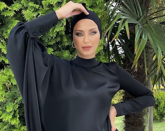 Abaya moderna, ropa islámica, vestido islámico, vestido con hiyab, abaya negra satinada de Dubái, vestido de novia musulmán, vestido de noche, vestido largo, abaya modesta