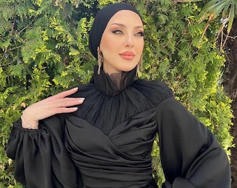 Bescheiden moslim trouwjurk, islamitische galajurk, abaya bruidsmeisje, hijabjurk, galajurk, bescheiden jurk, hijab Abendkleid, satijn zwarte abaya
