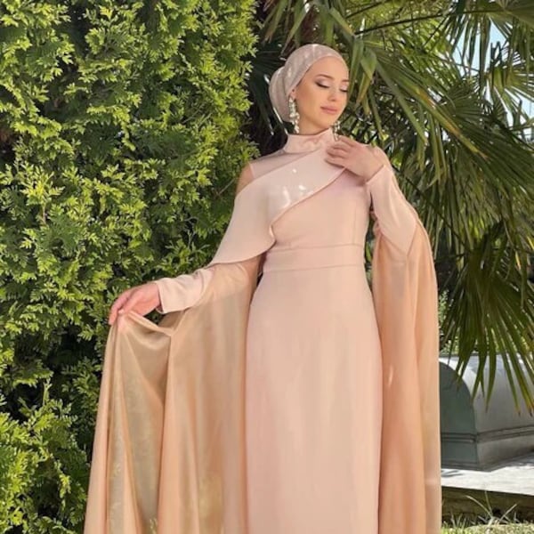 Modest Prom Dress Eid Dress, Islam Dress,Modern Abaya,Satin Abaya Muslim Wedding Dress,Evening Gown,Hijab Abendkleid,Modest Muslim Abayati