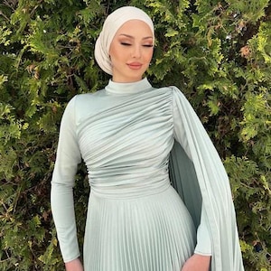 Nikkah Dress,Modest Prom Dress,Bridal Abaya, Hijab Dress,Modest Prom Dress,Muslim Dress,Modest Formal Dress,Satin Maxi Water Green Abiye