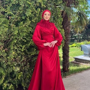 red dress hijab fashion Red velvet  . . . . . #hijabstyle #hijab #hijabers #hijabfashion #red # outfit #dress