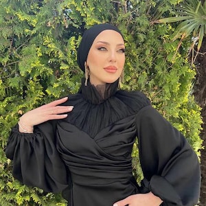 Modest Muslim Wedding Dress,Islamic Prom Dress,Bridesmaid Abaya, Hijab Dress,Prom Dress,Modest Dress,Hijab Abendkleid,Satin Black abaya