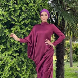 Elegancka nowoczesna abaja, odzież islamska, sukienka islamska, sukienka hidżab, satynowa abaja dubajska, sukienka muzułmańska, suknia ślubna, suknia wieczorowa, sukienka satynowa