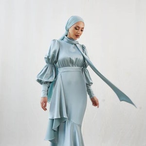 Muslim Prom Dress,Bridesmaid Dress, Hijab Evening Dress,Prom Dress,Modest Graduation Dress,islam Engagement Dress,Satin Maxi Dress Abaya