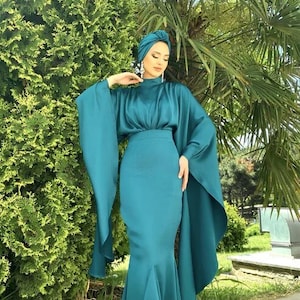 Hijab Dress, Eid Dress, Islamic Dress,Modern Abaya,Satin Abaya Dubai,Muslim dress, Wedding Dress,Evening Gown,Prom Dress,Modest Muslim Abaya