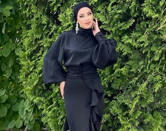 Dubai Modern Black Abaya, Wedding abaya, Islam Dress, Luxury Abaya, Satin Abaya,Muslim dress, Wedding Dress,Abendkleid,Nikah kleid