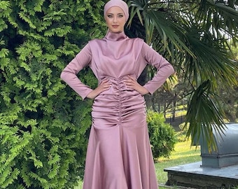 Rose Gold Modest Abaya, Occasion Abaya, Islamic Dress, Hijab Dress, Satin Abaya Dubai,Muslim dress, Wedding Dress,Evening Gown,Hijab Abaya