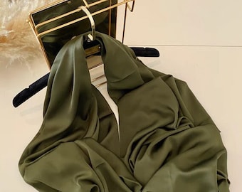 Enriched Elegant Khaki Green Scarf,Shawl and Wraps for Muslim Women,Satin Hijab Scarf