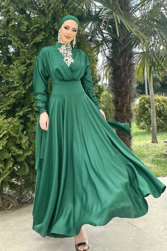 Hijab Dress, Eid Dress, Islamic Dress,Modern Abaya,Satin Abaya Dubai,Muslim Dress, Wedding Dress,Evening Gown,Prom Dress,Modest Muslim Abaya