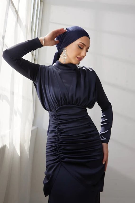bodycon dress hijab Bellina Posh Lady- Ruched Waist Bodycon Dress (New!)