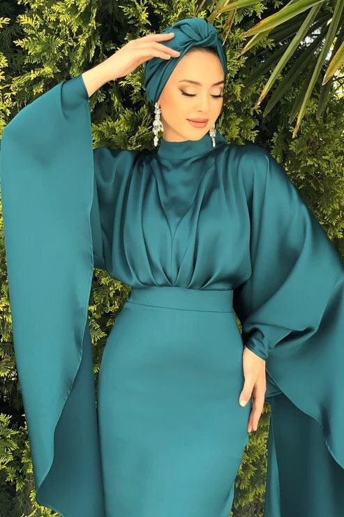Hijab Dress, Eid Dress, Islamic Dress,Modern Abaya,Satin Abaya Dubai,Muslim Dress, Wedding dress,evening Gown,Prom Dress,Modest Muslim Abaya