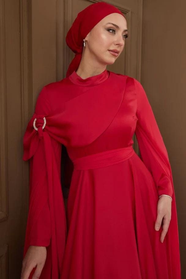 Modest Jewelled Formal Dress,Islamic Dress,Hijab Dress,Prom dress,evening Dress,Abendkleid,Modest Maxi Dress,Formal Satin Powder Color Abaya