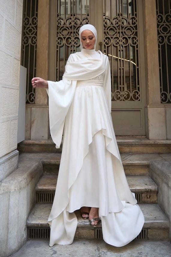 Modest Prom Dress,Engagment Dress,Hijab Dress,Abaya Nikkah,Luxury Dress,Modest Evening Dress,Long Sleeve Dress,Formal Satin Dark Blue Abaya