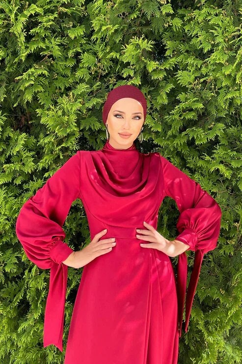 red dress hijab fashion Claret Red Hijab Dress 5796BR