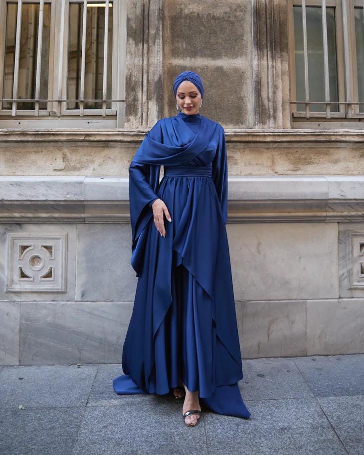 blue hijab dress Alineh Navy Blue and White Non-slip Cotton Striped Wrap Hijab Scarf |  Islamic Hijabs main image 0