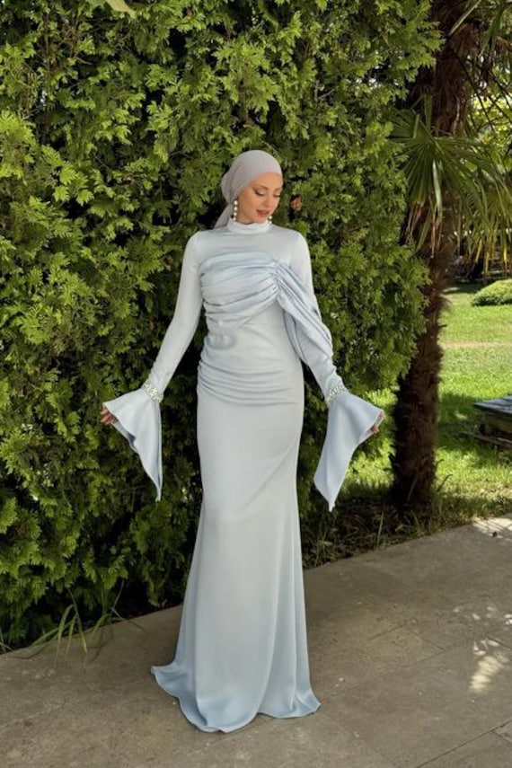 green emerald velvet dress Silky Flare Modest Evening Dress Black / L