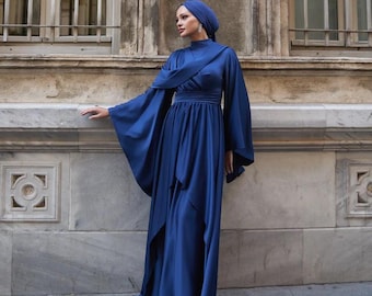 hijab with blue dress Soraya Batwing Abaya Dusty Blue