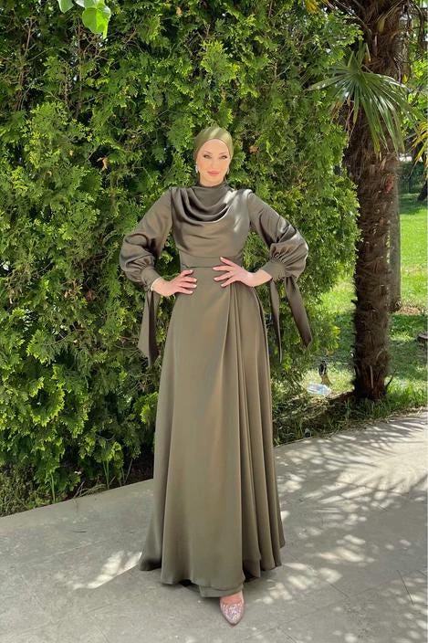 sage green muslim dress Green Sequin One Shoulder Long Sleeve Mini Dress – AX Paris
