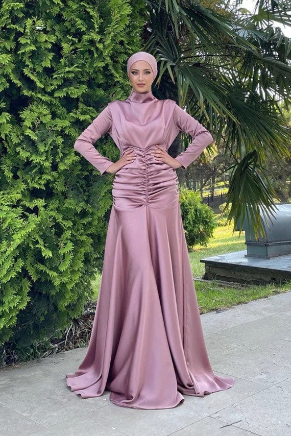 green emerald velvet dress Hot Pink Long Muslim Wedding Dress With Gold Sequins Applique – TANYA BRIDAL