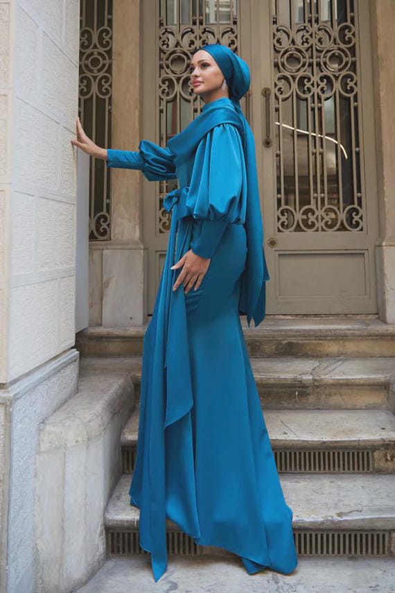 Modest Prom Dress,Engagment Dress,Hijab Dress,Abaya Nikkah,Luxury Dress,Modest Bow Dress,Long Sleeve Dress,Formal Satin Vanilla Abaya