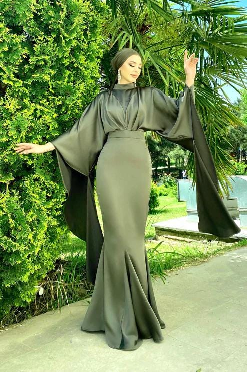 islamic bridesmaid dresses Satin Biscuit Muslim Bridesmaid Dress 4171BS