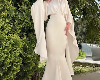 Modest Bridesmaid Dress, Eid Dress,nikkah Dress,dubai Wedding Dress,hijab  Evening Gown,muslim Prom Dress,turk Abiye,satin White Bridal Dress - Etsy