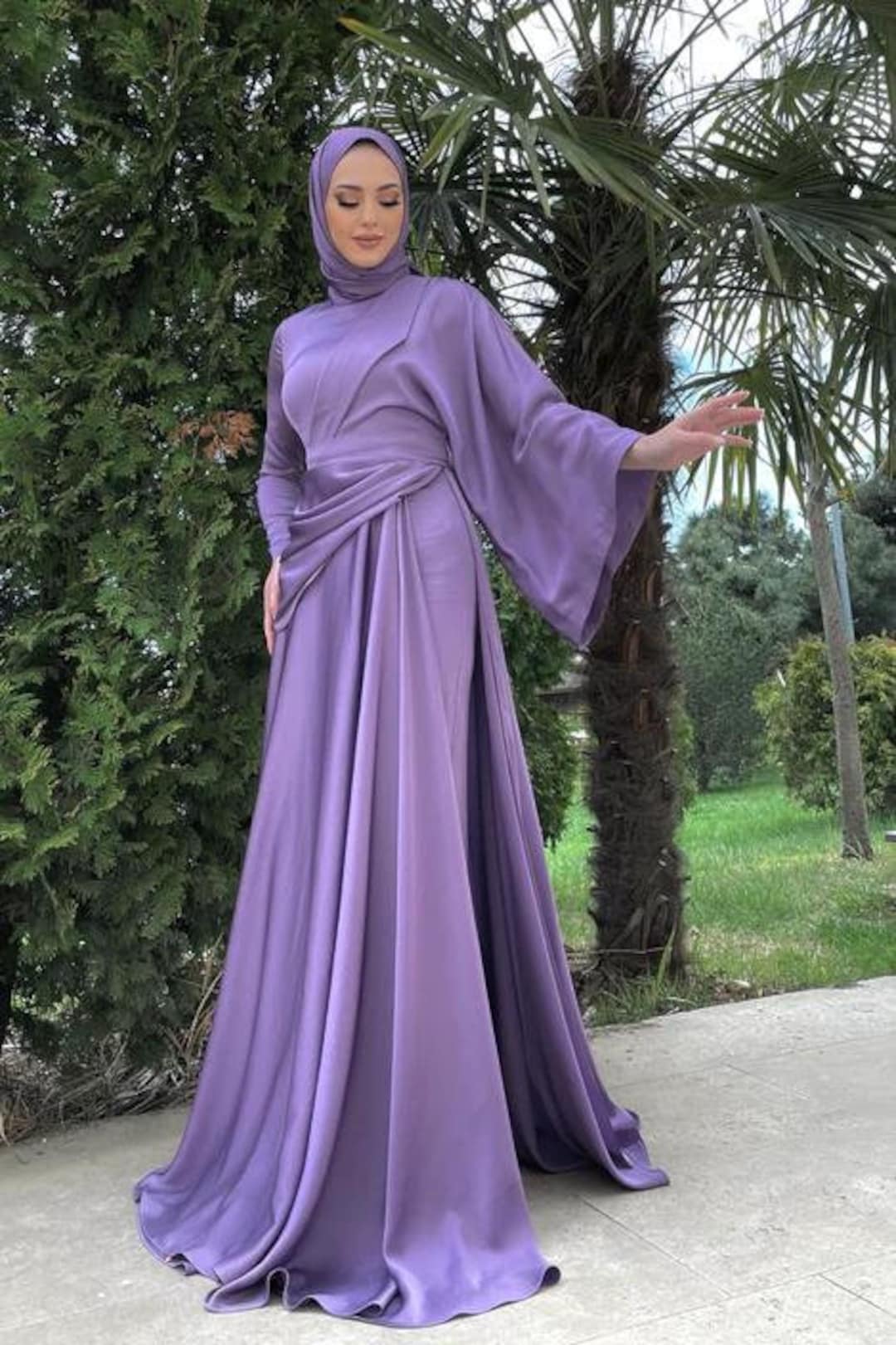 Modest Lilac Dress muslim Formal Dress lilac Abaya satin Graduation Dress hijab Dressi abaya for Women modest abaya satin Maxi Lilac Dress Etsy