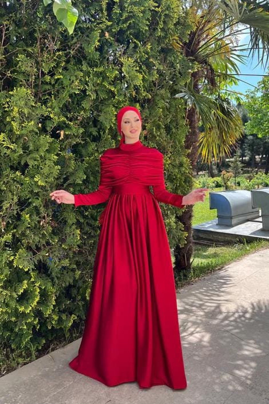 Modest Formal Dress,Hijab Dress,Nikkah Dress,Dubai Abaya,Wedding Dress,Hijab Evening Gown,Muslim Prom Dress,Abiye,Satin Maxi Red Abaya