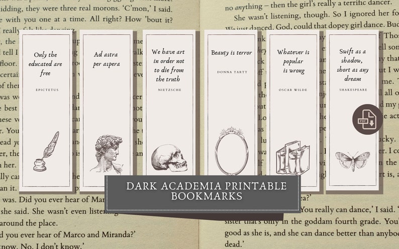 dark academia printable bookmarks light academia quotes etsy