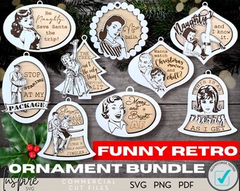 Funny Christmas Ornament Bundle - SVG Ornament Bundle - Laser File Ornament Bundle - Retro Laser Files - Glowforge