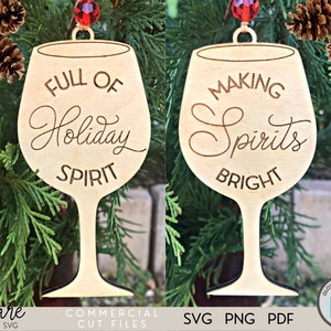 Wine Glass Ornament SVG - Wine SVG - Wine Glass SVG - Wine Glass File - Wine Themed Svg - Png - Pdf - Laser File - Glowforge File - Ornament