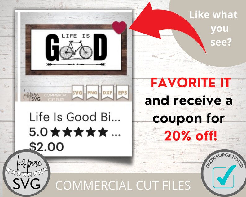 May include: A digital download of a SVG cut file design featuring a bicycle with the text "Life is Good". The design is perfect for creating signs, decals, and other crafts.
