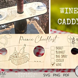 Wine Caddy SVG - Picnic SVG - Wine Butler SVG - Wine Carrier - Svg - Png - Pdf - Laser Cut Files - Laser Files - Glowforge - Summer