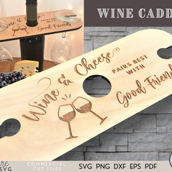 Wine Caddy - SVG - Wine Carrier - Wine Glass Holder - PDF - EPS - Dxf - Png - Digital Download - Glowforge Tested - Cricut