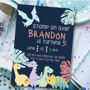 Stomp On Over Dinosaur Birthday Invitation | | d’invitation modifiables | de téléchargement numérique Invitation personnalisée | Garçons Anniversaire | Invitation d’anniversaire de dinosaure