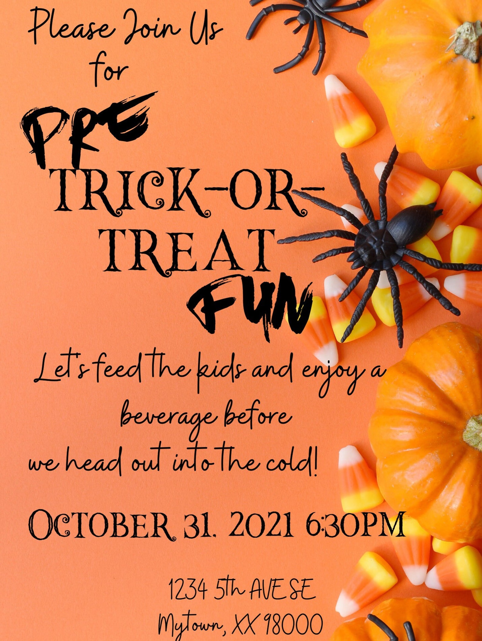 Pre Trick or Treat Party Invitation Halloween Party Invite Printable Invite Editable Digital