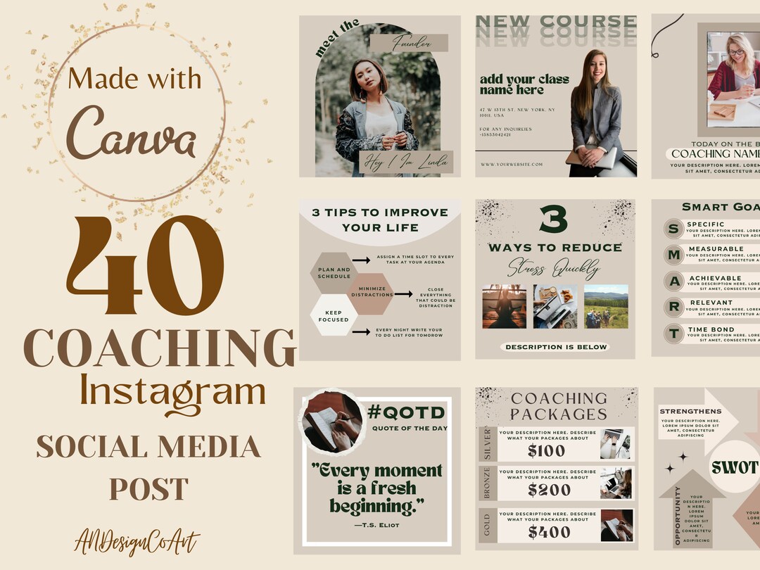 40 Coaching Instagram Templates Editable Canva | Life Coach Templates ...