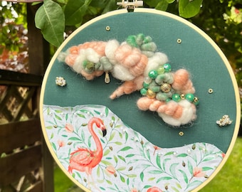 Abstract Embroidery | Pineapple | Hoop | Wall Art | Wall Decor | Beads | Circle | Round | Tropical | Flamingo | Fabric