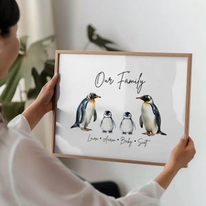 Personalised Framed Penguin Family Print, Family Gift, Home Decor Gift, Personalised Gifts, Penguin Gift, Penguin Print, Christmas Gift