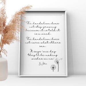 Dandelion Wish Quote, Home Decor, Wall Art, Quote, Motivational Print,Positivity Quote,Home Gift,Unframed Print