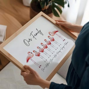 Personalised Framed Flamingo Family Print, Family Sign, Family Gift, Home Decor Gift, Personalised Gifts, Flamingo Gift, Gift for Friend