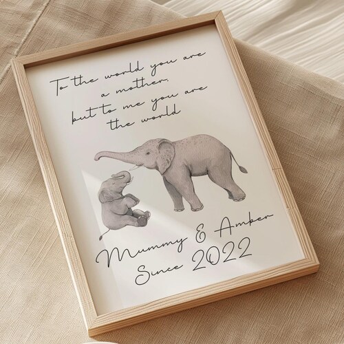 Personalised Gift for Mum – Framed Elephant Print from Son or Daughter | Mother’s Day, Mum Birthday, New Mum Keepsake, Best Mum Gift