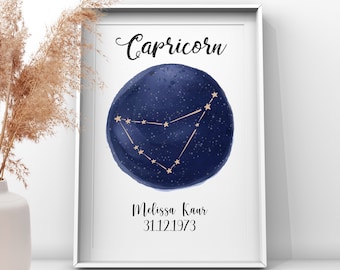 Minimalist Custom Capricorn Horoscope Minimalist Sky Chart Personalized Astrology Symbols Birthday Gift