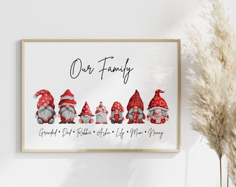 Personalised Framed Gonks Family Print, Family Gift, Home Decor Gift, Personalised Gifts, Gonks Gift, Gnome Print, Christmas Gift